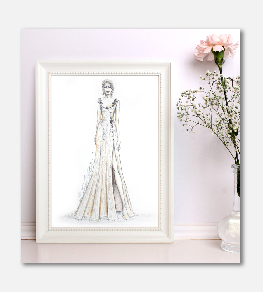 Bridal wedding illustration framed