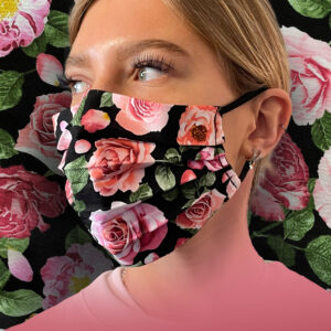 Pink Roses with Foliage on Black Face Mask