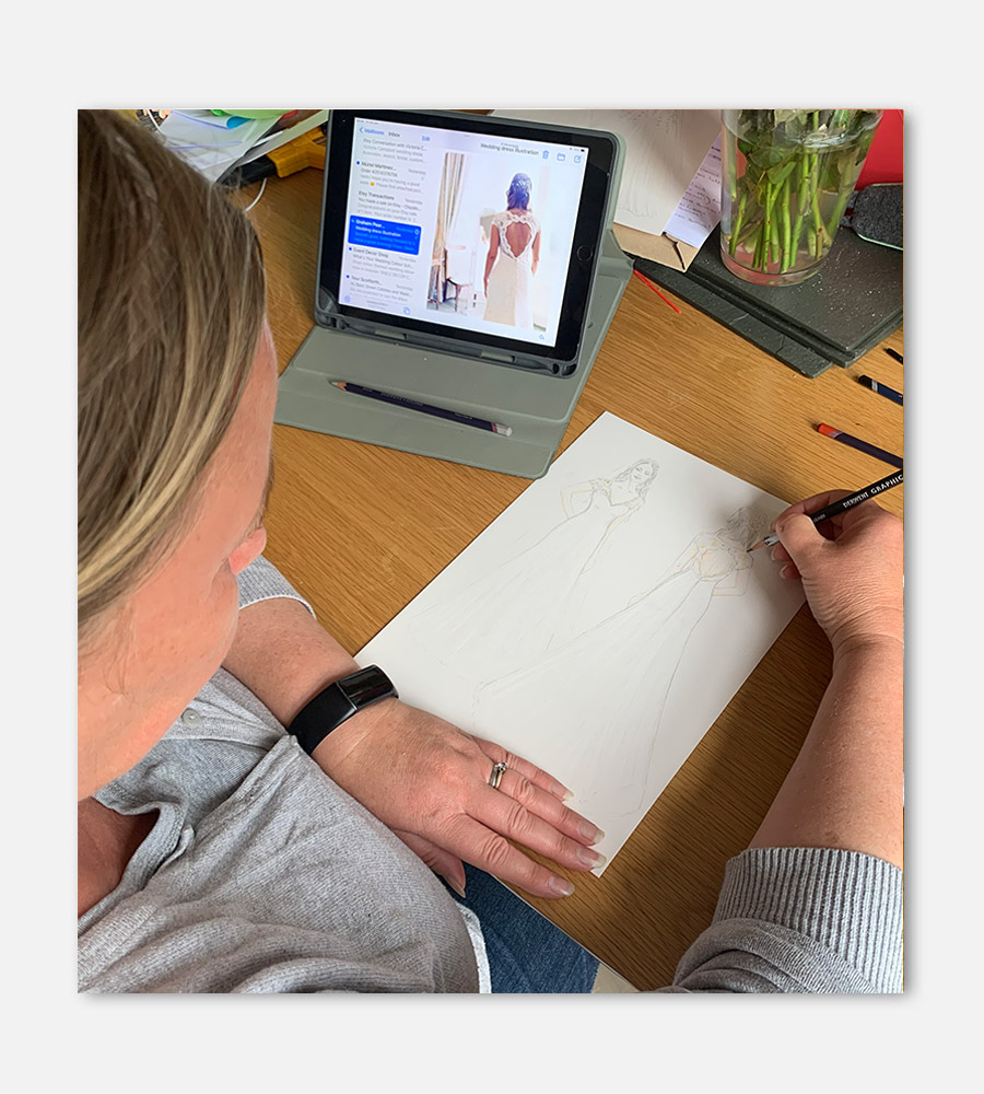 Jennifer illustrating a gown